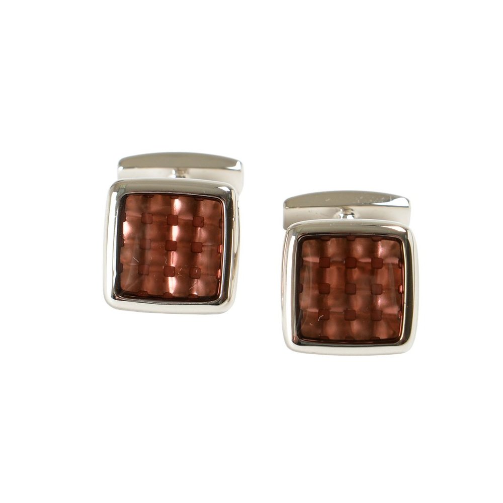 Hugo Boss Men's "PETER" Silver & Red Color Metal Cufflinks